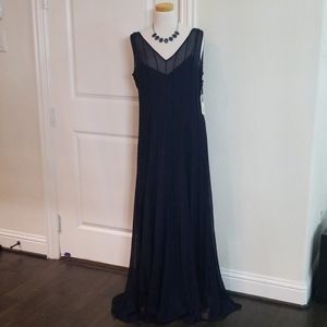 Calvin Klein Navy Blue V-Neck Illusion Gown